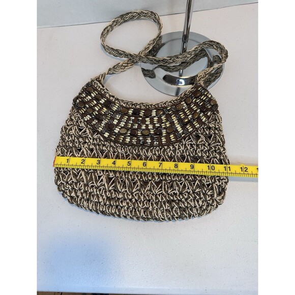 Vintage Sun N San Brown 1986 woven macramé beaded bohemian BoHo shoulder bag - Picture 6 of 12